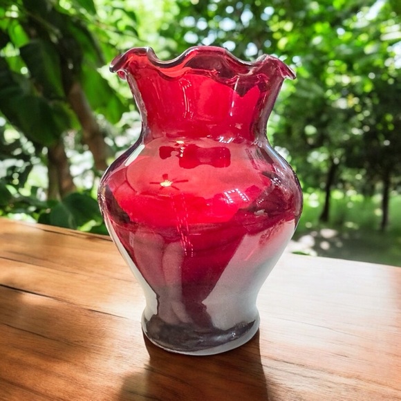 🎈Vintage Anchor Hocking Royal Ruby Ruffle Posy Bud Vase - Picture 4 of 7